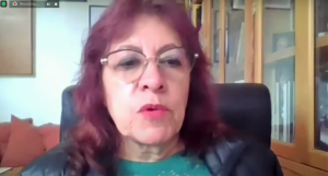 Doctora Carola García Calderón hablando durante diplomado en línea sobre trata de personas.
