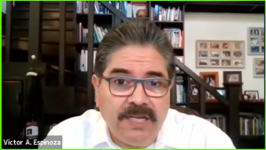 Captuta de Victor A. Espinoza en conferencia sobre gubernaturas 2021.