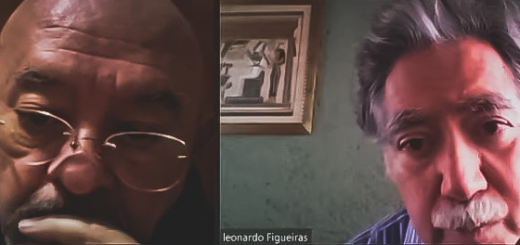 Captura de dos académicos en conferencia en línea sobre en ciencias sociales.