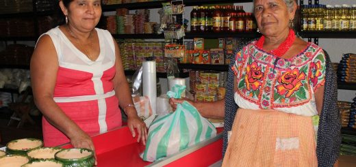Dos mujeres indígenas en una tienda de abastos