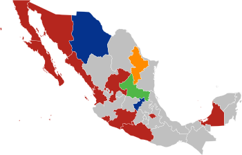 Diseño de mapa de México con estados coloreados.